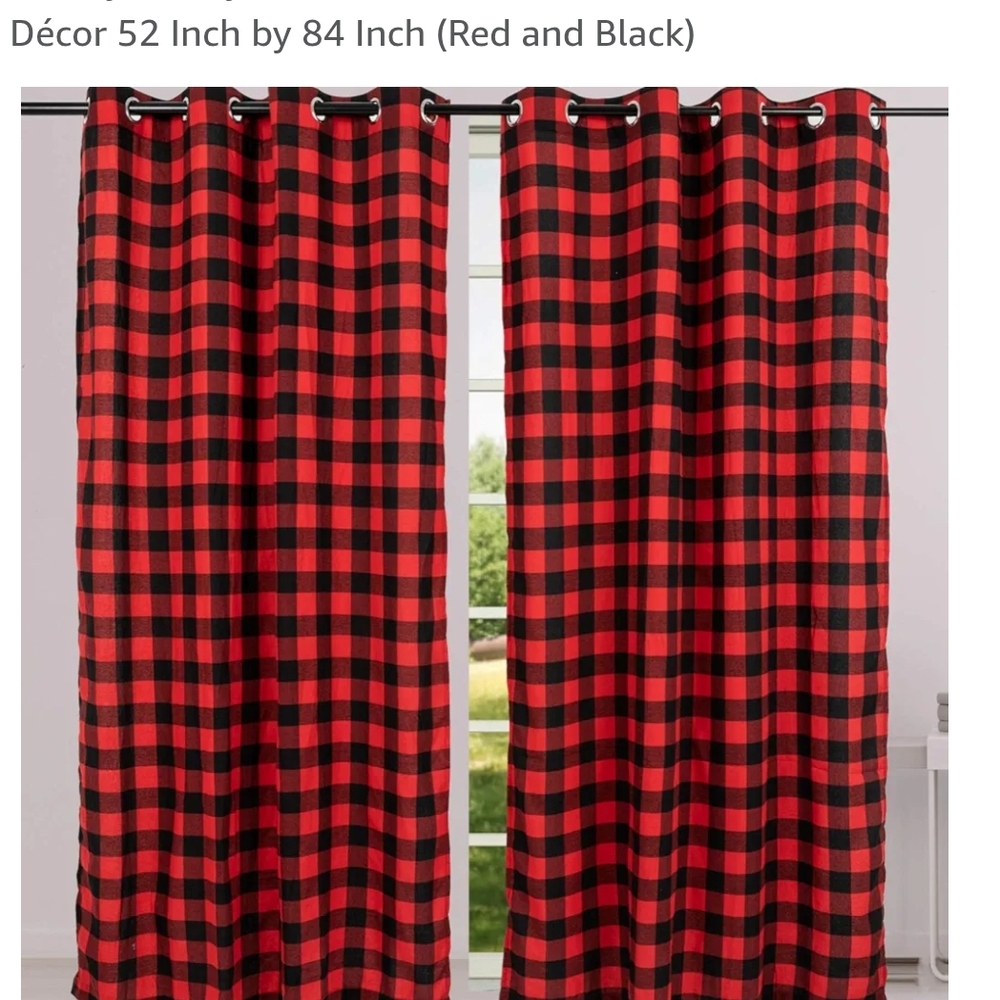 NEW Décor Red and Black Buffalo Plaid Curtains, Set Of 2 Panels